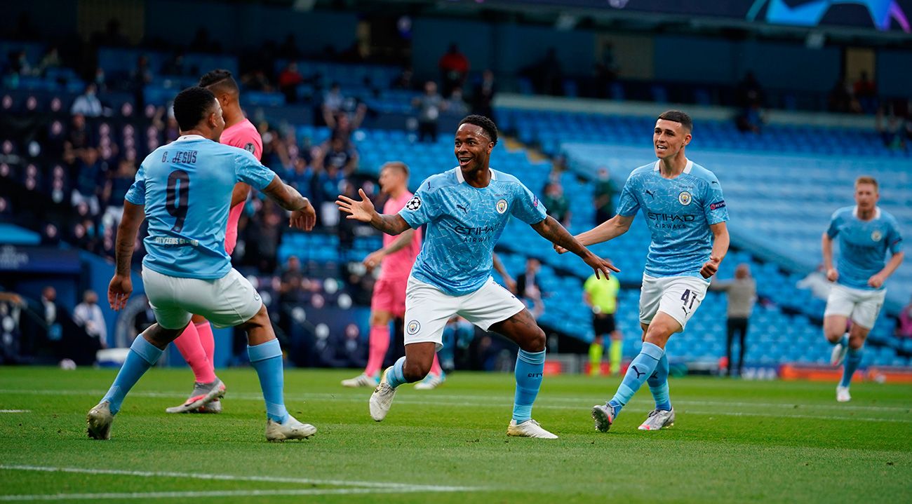 Sterling celebra su gol contra el Madrid