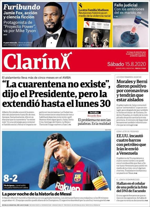 Portada de Clarín (15-8-2020)