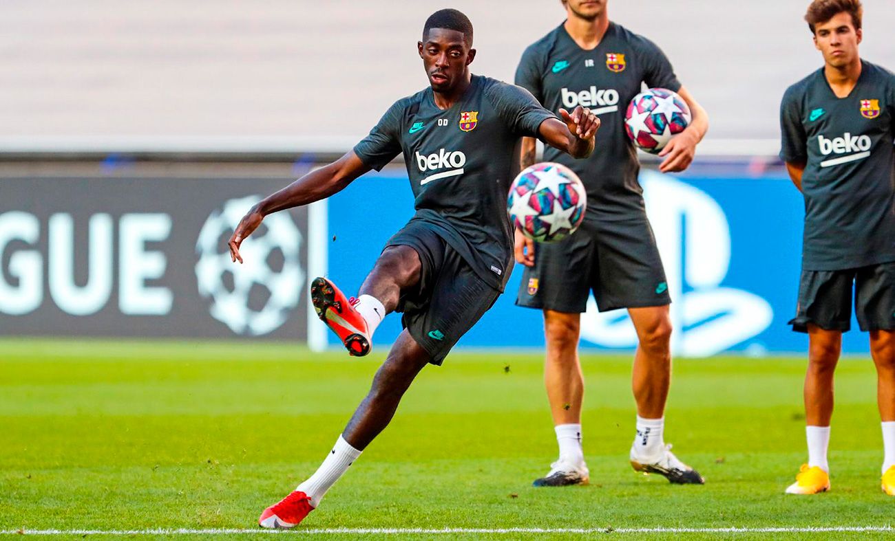 Ousmane Dembélé en un entrenamiento del Barça en Lisboa / Foto: Twitter Barça