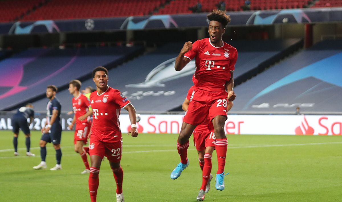 Kingsley Coman, celebrando el gol marcado contra el Paris Saint-Germain