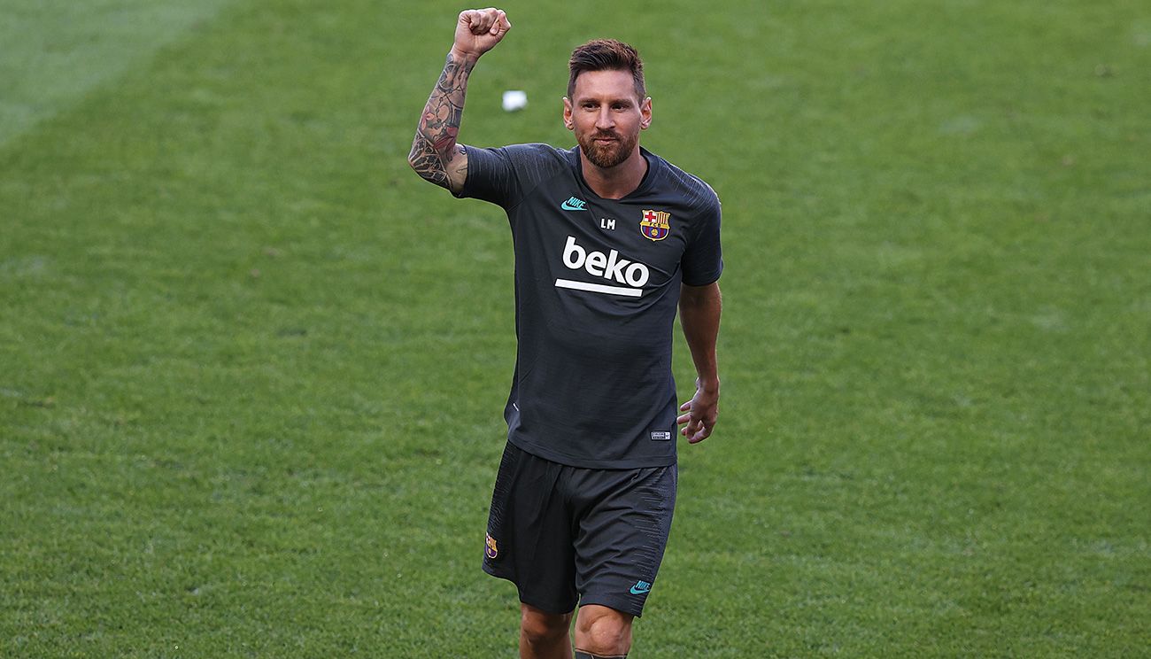 Leo Messi en un entrenamiento del Barcelona