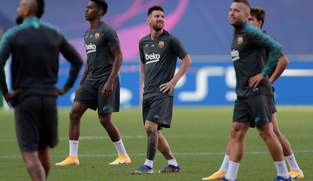 Leo Messi en un entrenamiento con el Barcelona