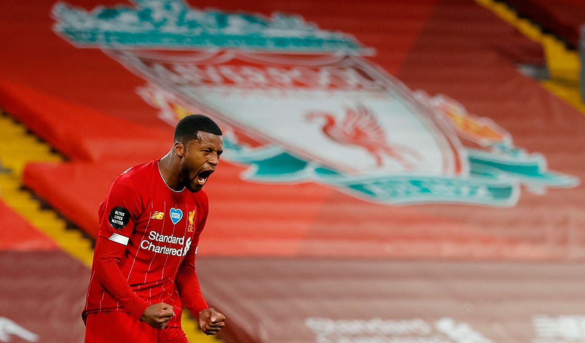 Georginio Wijnaldum, celebrando un gol con el Liverpool