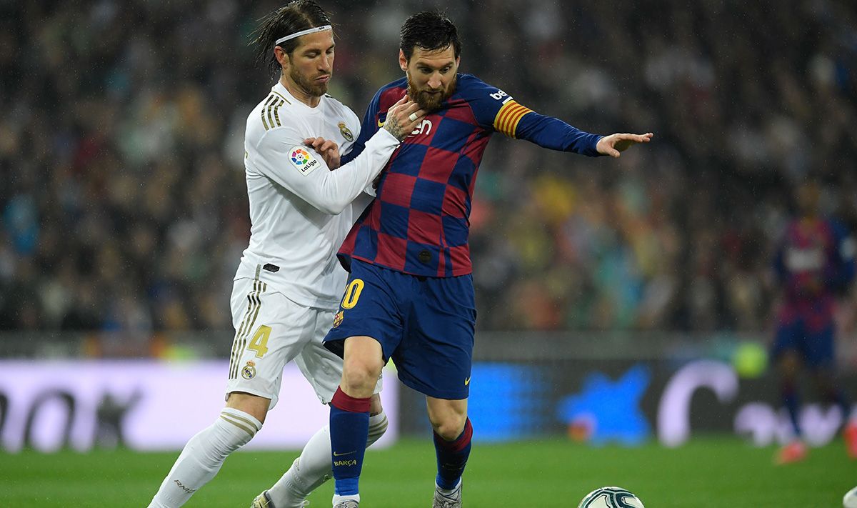 Sergio Ramos and Leo Messi, confronting in a Clásico