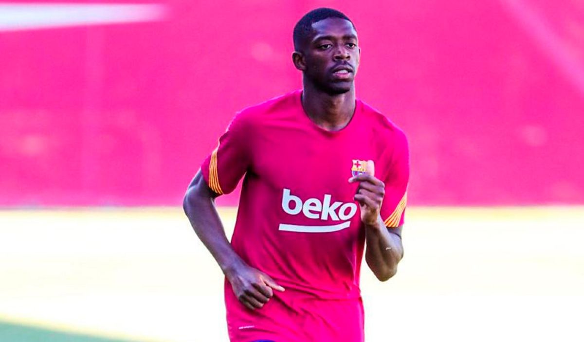 Ousmane Dembélé en un entreno del Barcelona