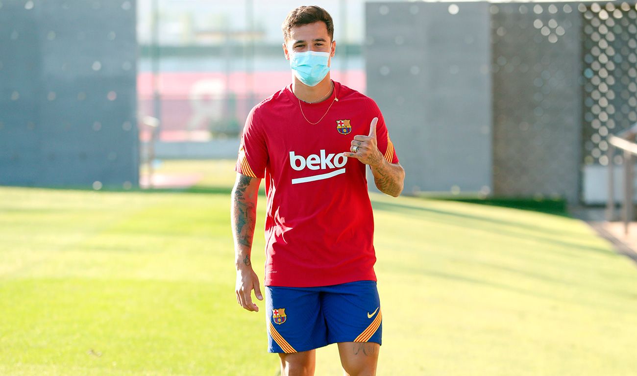 Philippe Coutinho in his first training with the Barça