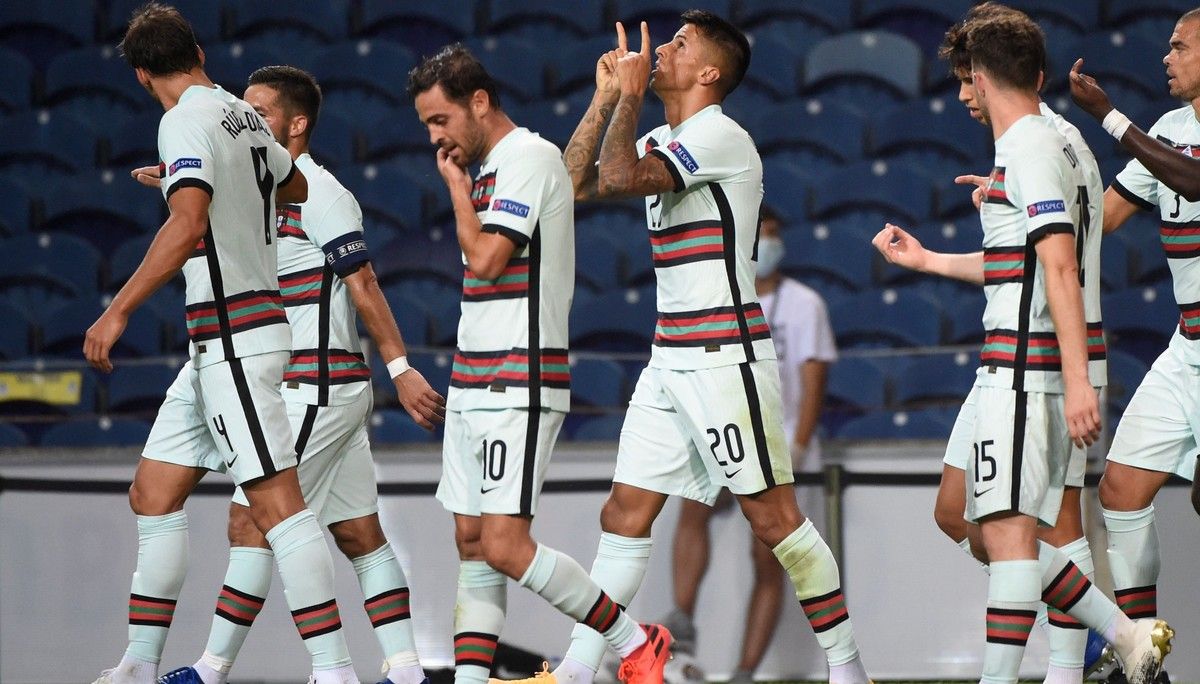 Joao Cancel celebrates his goal against Croatia