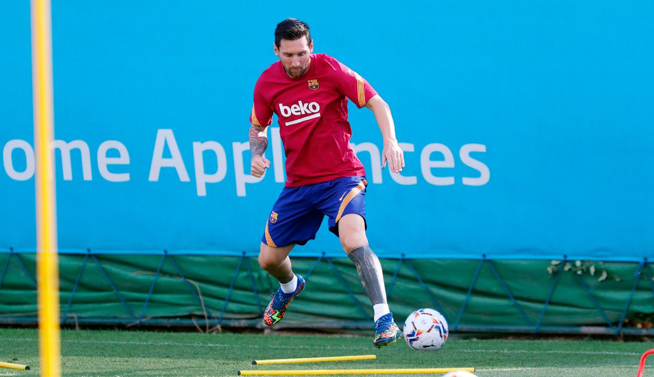 Leo Messi en el entrenamiento del Barça en pretemporada