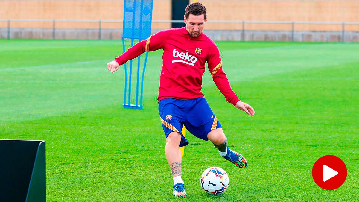 Leo Messi en el entrenamiento del Barça