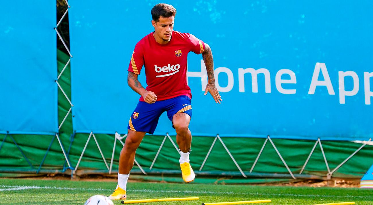 Philippe Coutinho en un entrenamiento del Barça