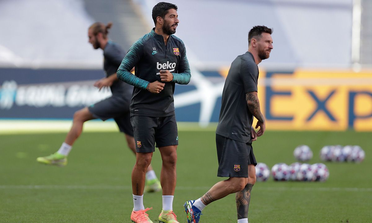 Leo Messi and Luis Suárez, during a training with the FC Barcelona