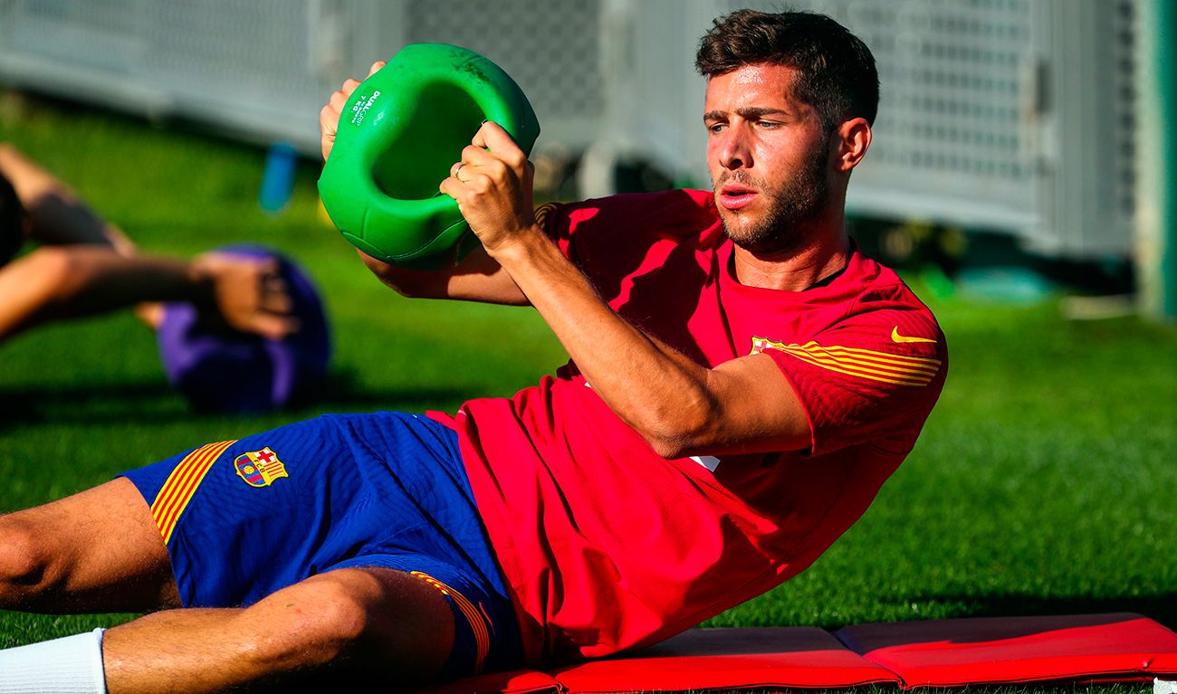 Sergi Roberto en un entrenamiento del Barça