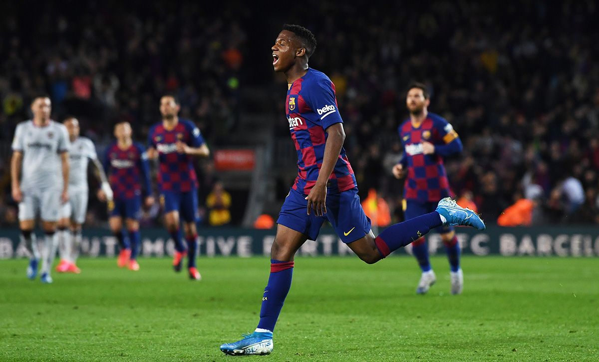 Ansu Fati, celebrating a goal with the FC Barcelona