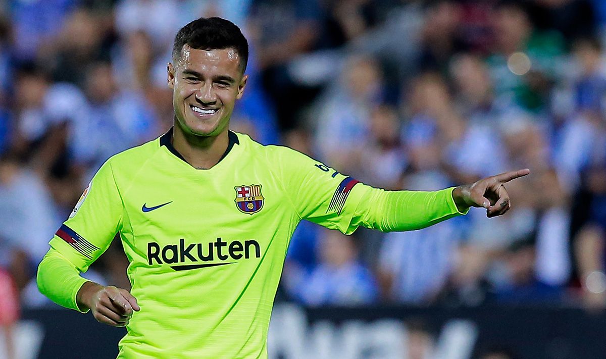 Philippe Coutinho, celebrating a goal with the FC Barcelona