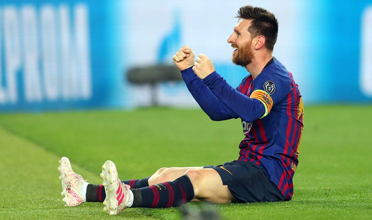Leo Messi celebra un gol con el Barça