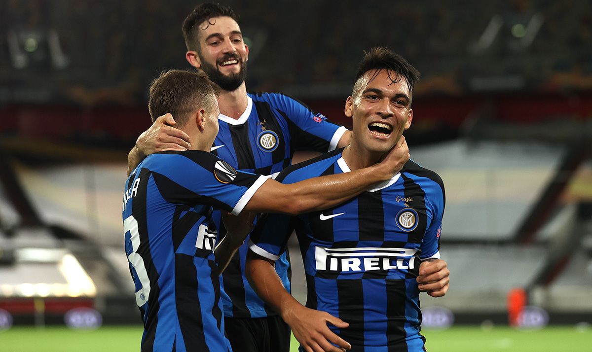 Lautaro Martínez, celebrando un gol marcado contra el Shakhtar