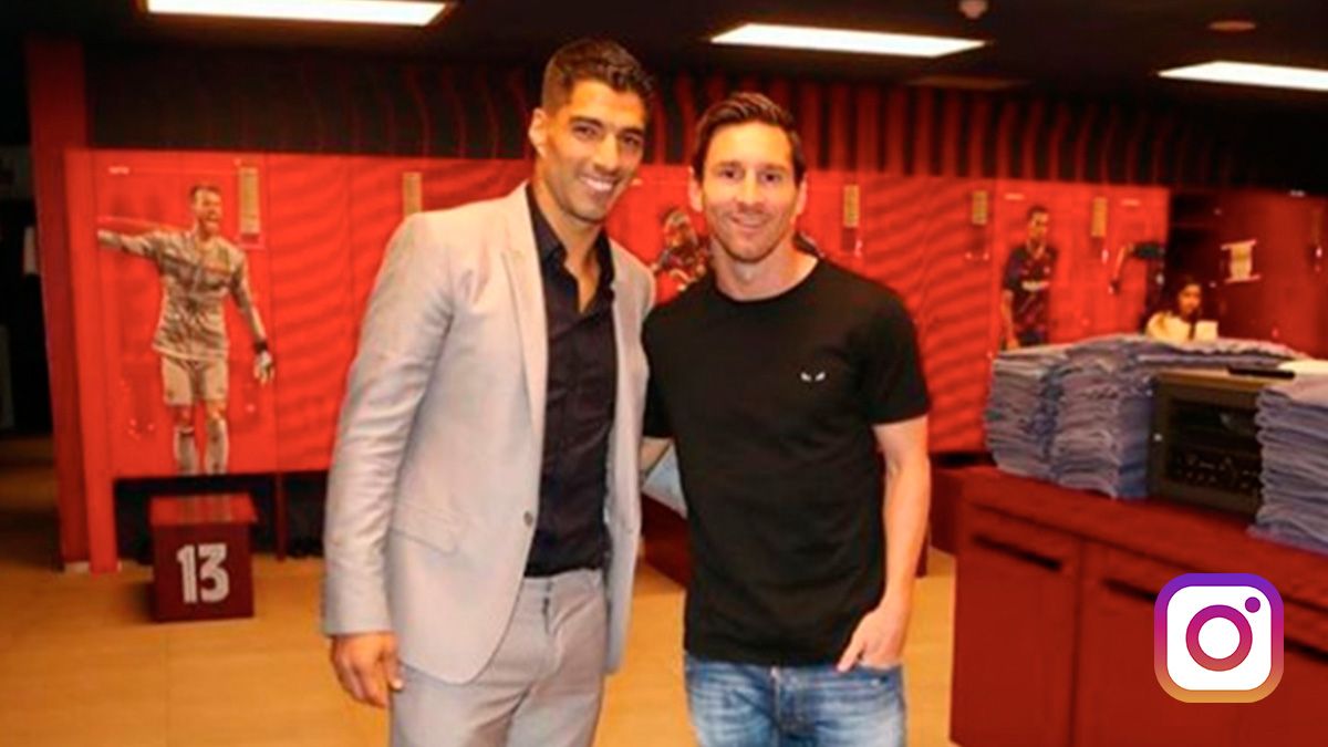 Leo Messi and Luis Suárez, together in the changing room of the Barça