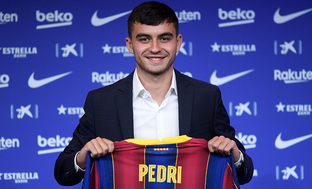 Pedri González, durante su presentación oficial con el FC Barcelona