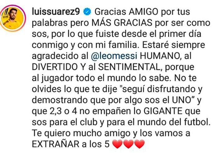 Mensaje de Luis Suárez