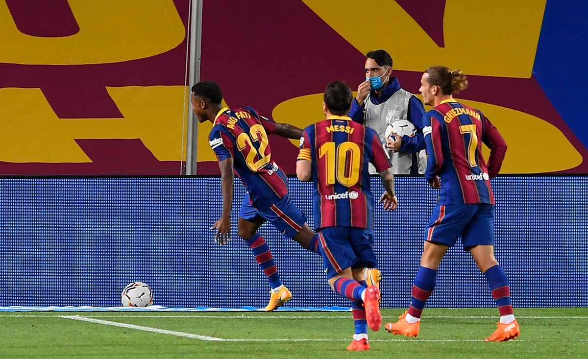 Ansu Fati, celebrating one of the goals against the Villarreal