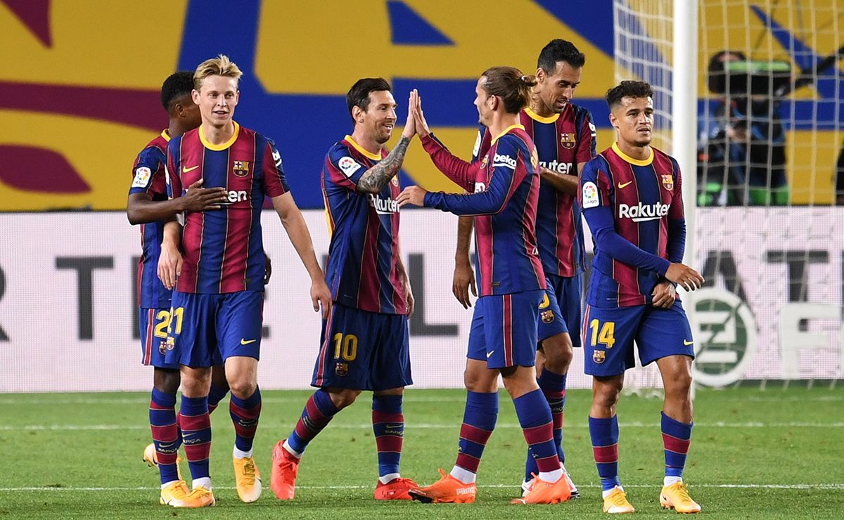 Jugadores del FC Barcelona celebrando un gol