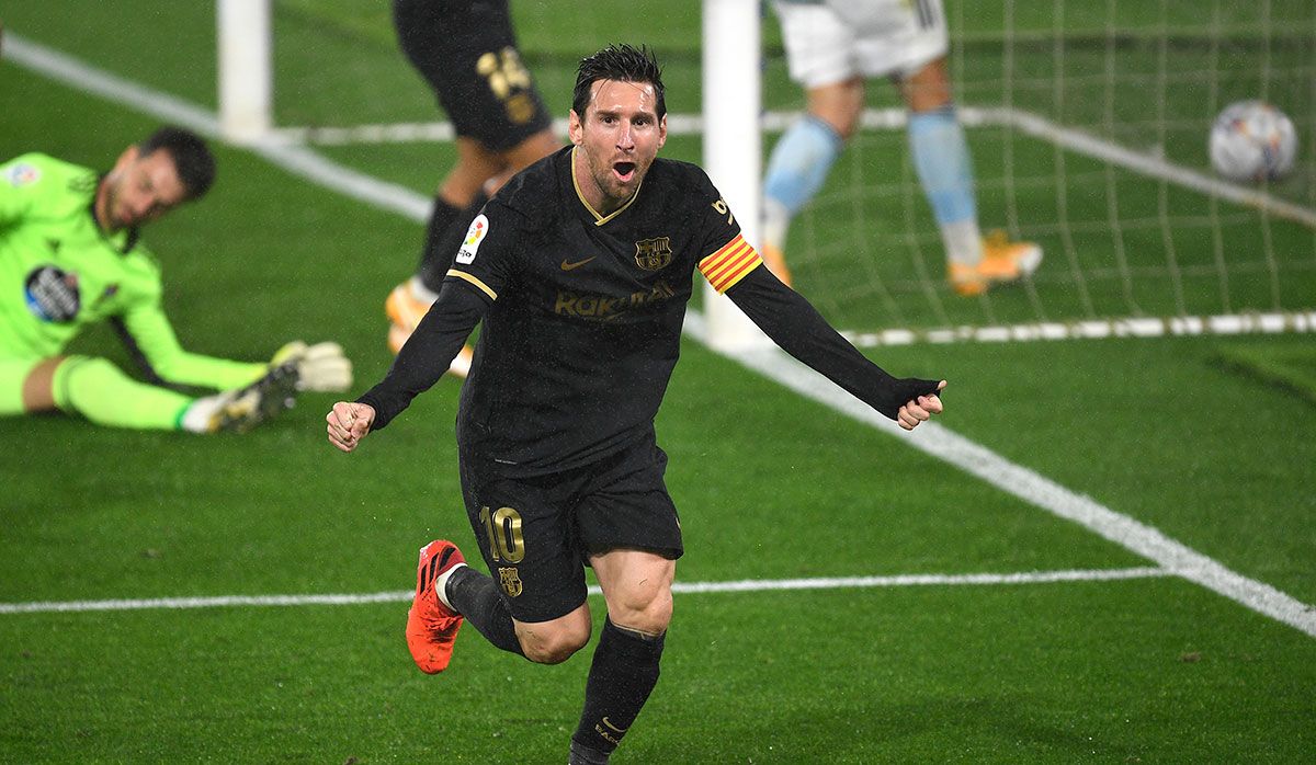 Leo Messi, celebrating the goal against the Celta