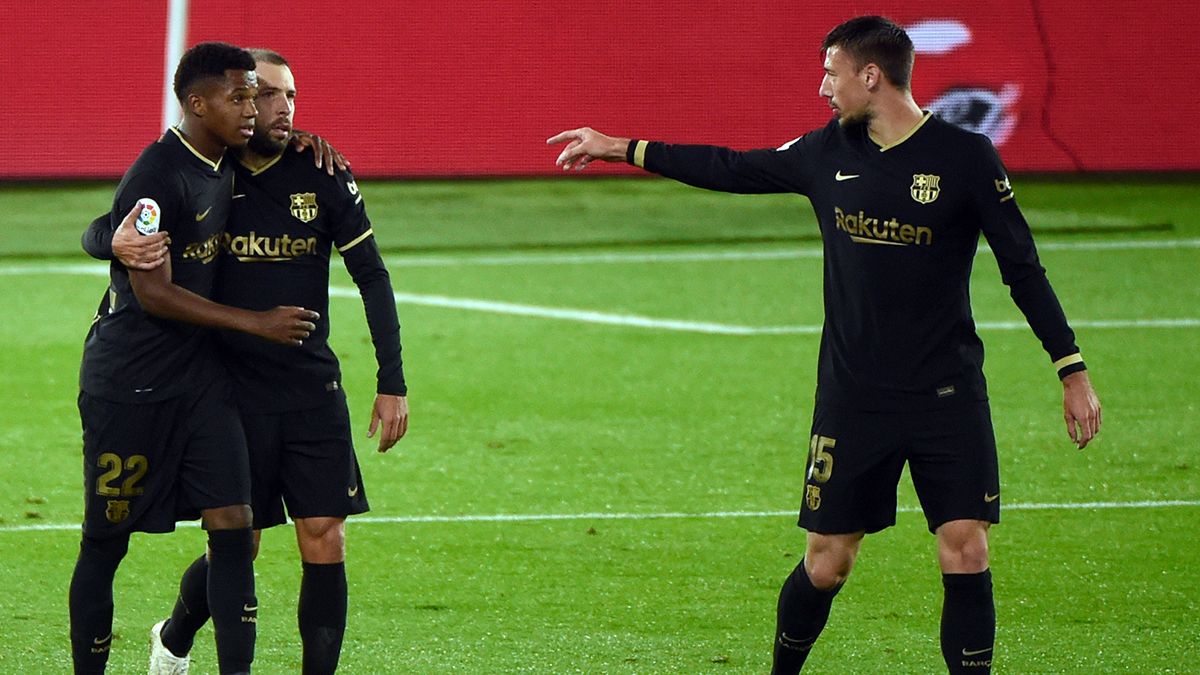 Players of the FC Barcelona celebrating a goal