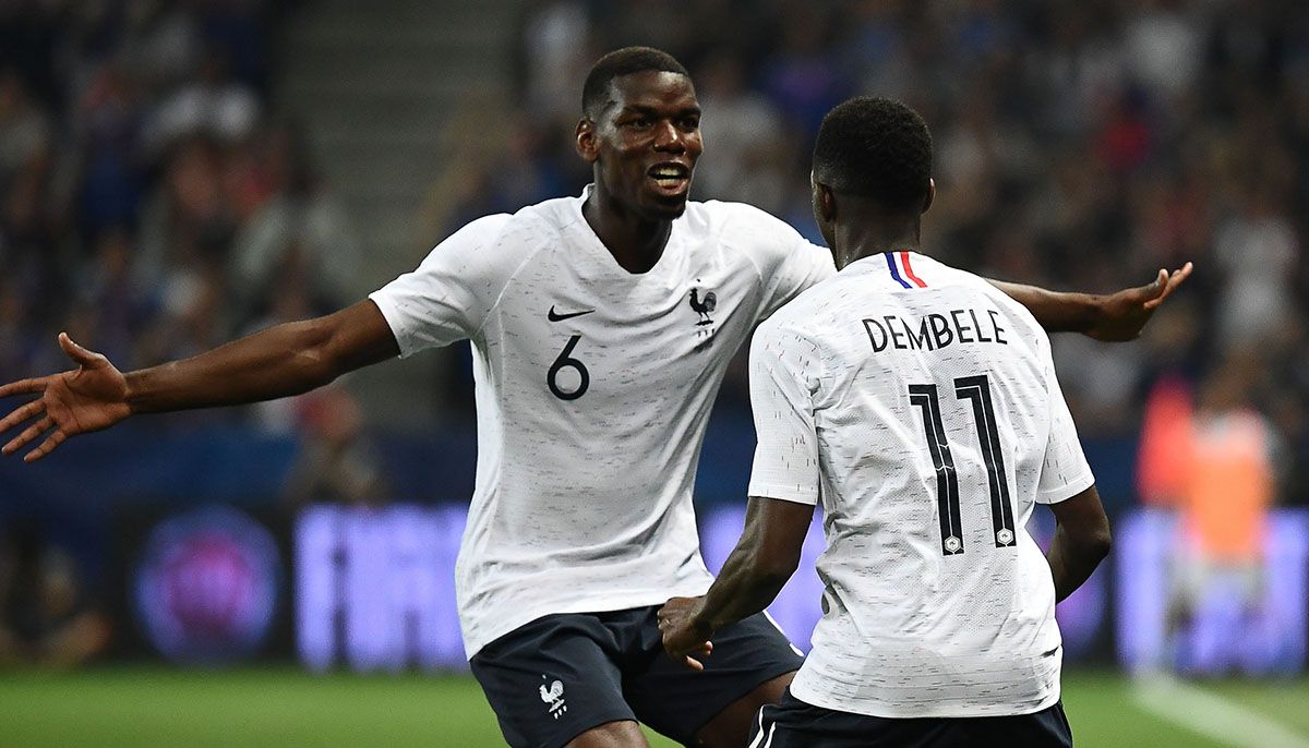 Dembélé and Pogba, celebrating a goal