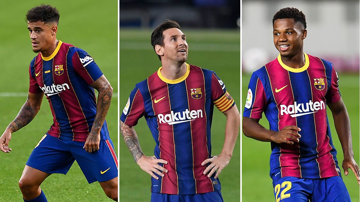 Ansu Fati, Coutinho and Lionel Messi