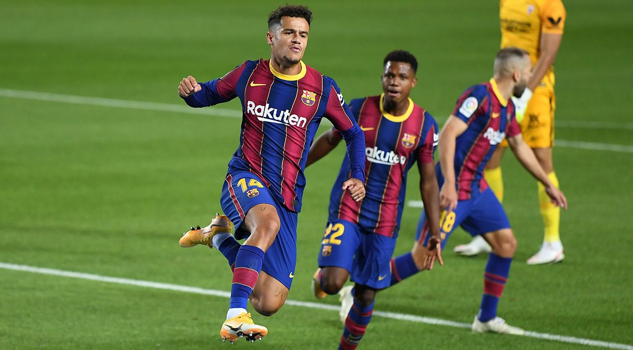 Philippe Coutinho celebra su gol contra el Sevilla