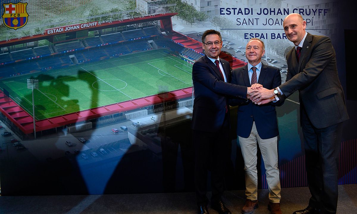 Josep Maria Bartomeu and Jordi Moix, during an act of the Espai Barça