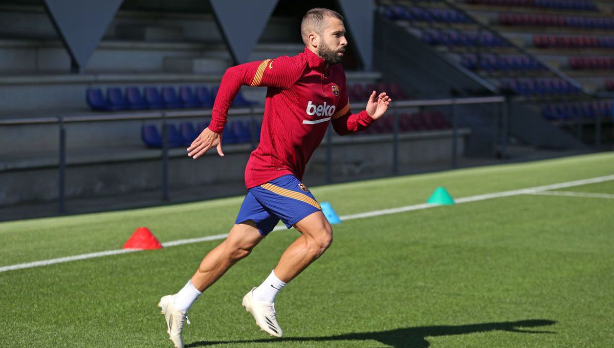 Jordi Alba en un entrenamiento del Barça