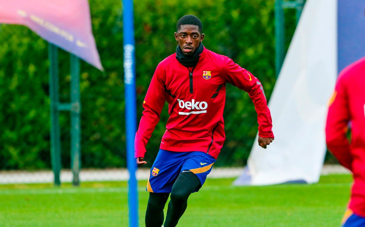 Ousmane Dembélé en un entrenamiento del Barça