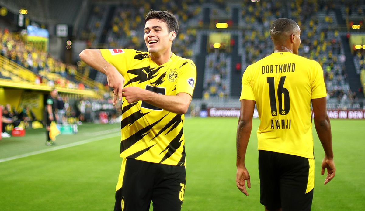 Giovanni Reyna, celebrating a goal with the Borussia Dortmund