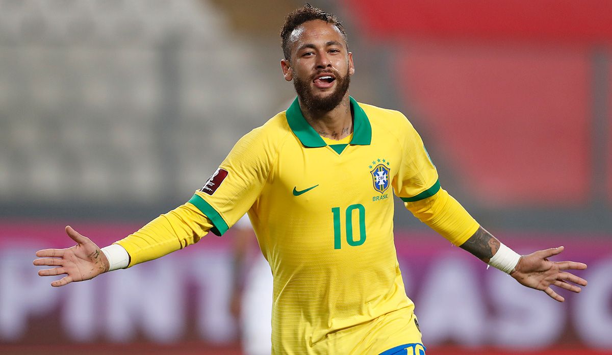 Neymar Jr, celebrando un gol marcado con la selección de Brasil