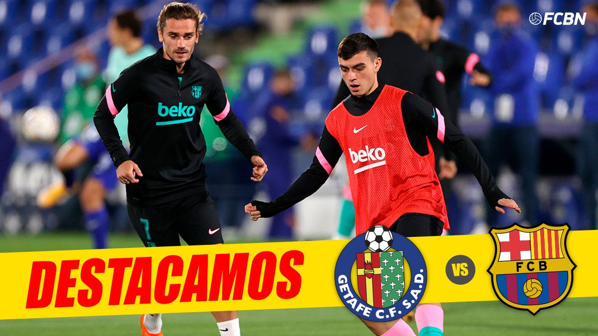 Pedri y Griezmann, durante un calentamiento con el FC Barcelona