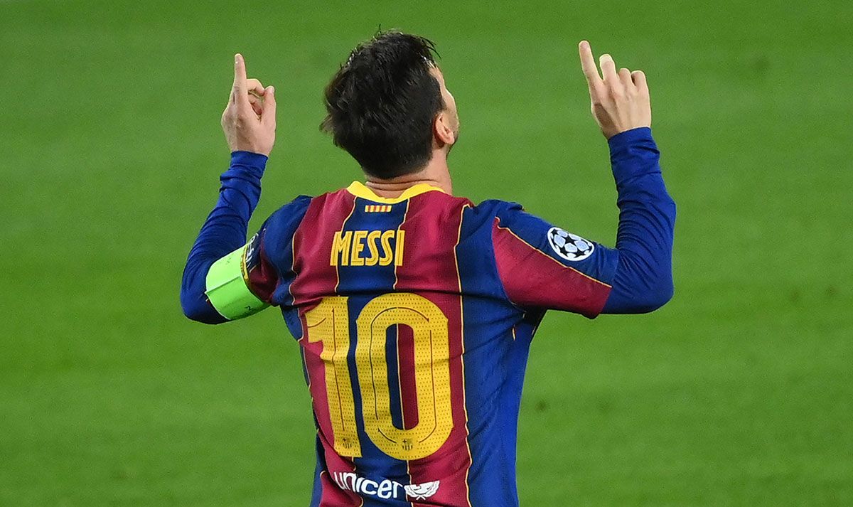Leo Messi, celebrating a goal against the Ferencvaros in Champions League