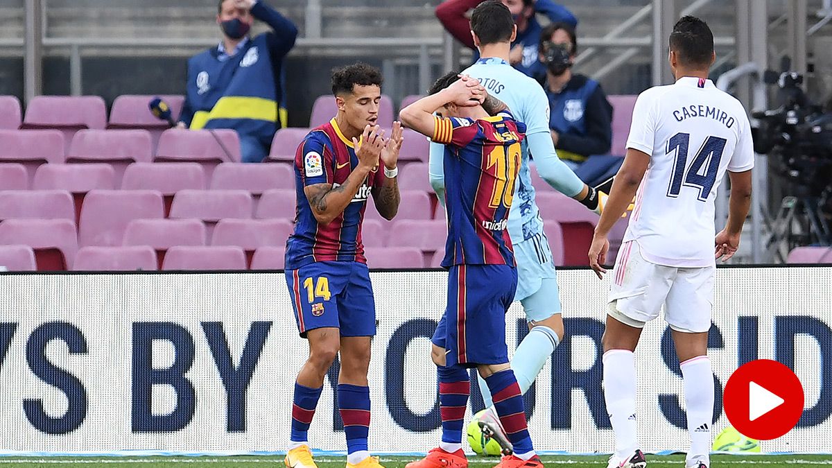 Philippe Coutinho and Leo Messi, carrying the hands to the face