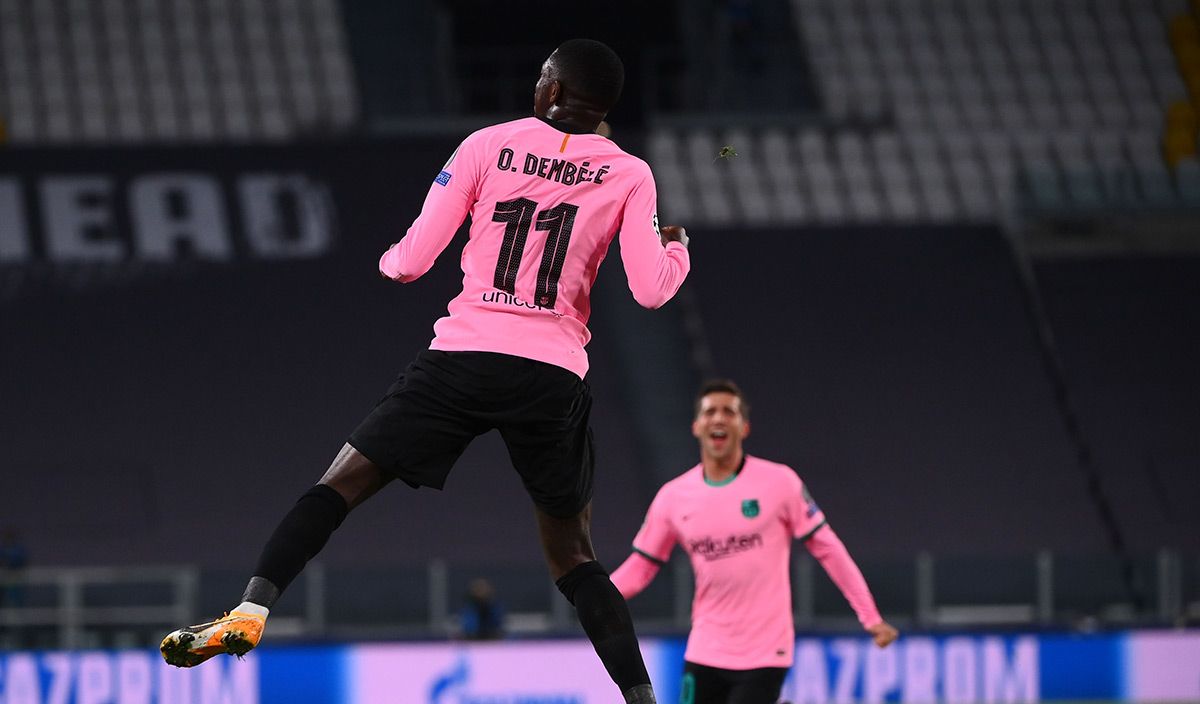 Ousmane Dembélé, celebrando el gol marcado contra la Juventus