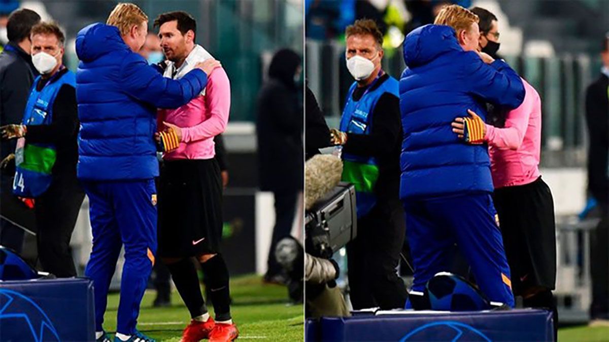 Abrazo entre Koeman y Messi