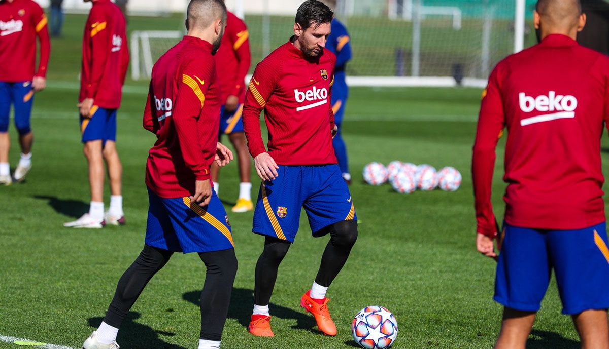 Lionel Messi en un entrenamiento con el FC Barcelona