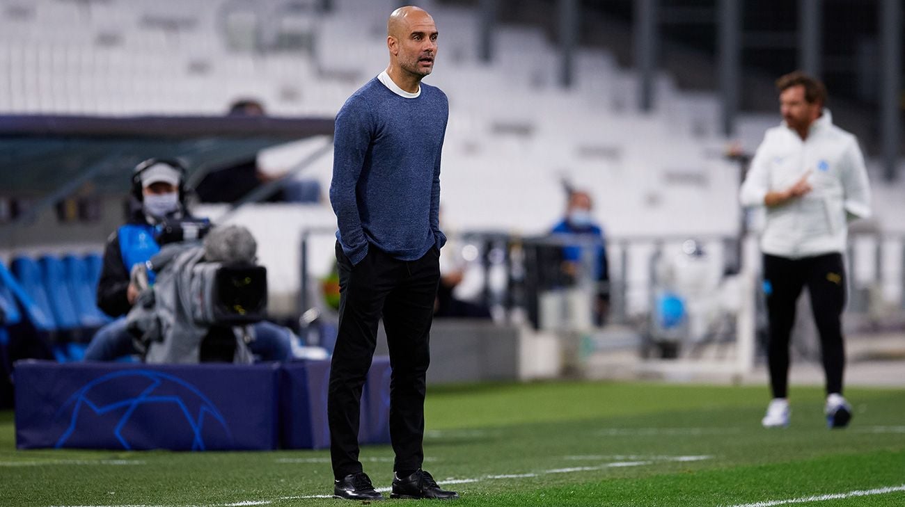 Pep Guardiola in the Olympique of Marseilles-Manchester City