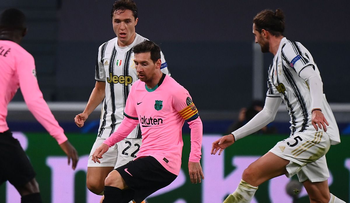 Leo Messi, Chiesa y Rabiot en el Juve-Barça de Champions