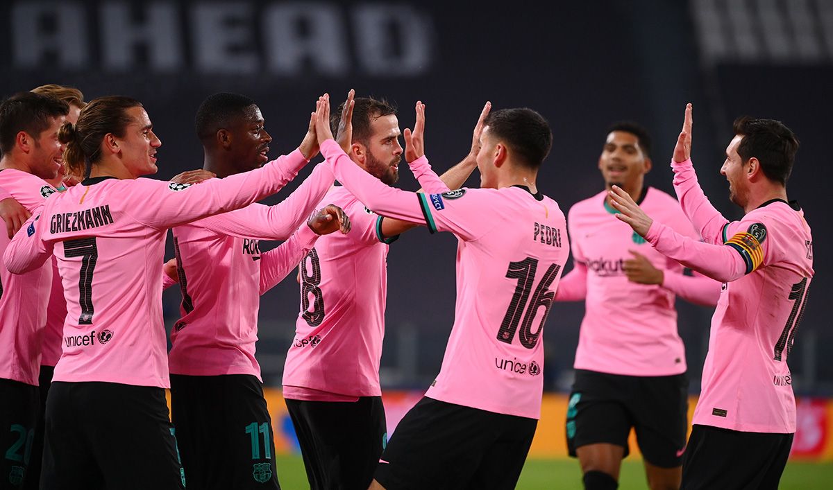 The FC Barcelona, celebrating a goal against the Juventus of Turín