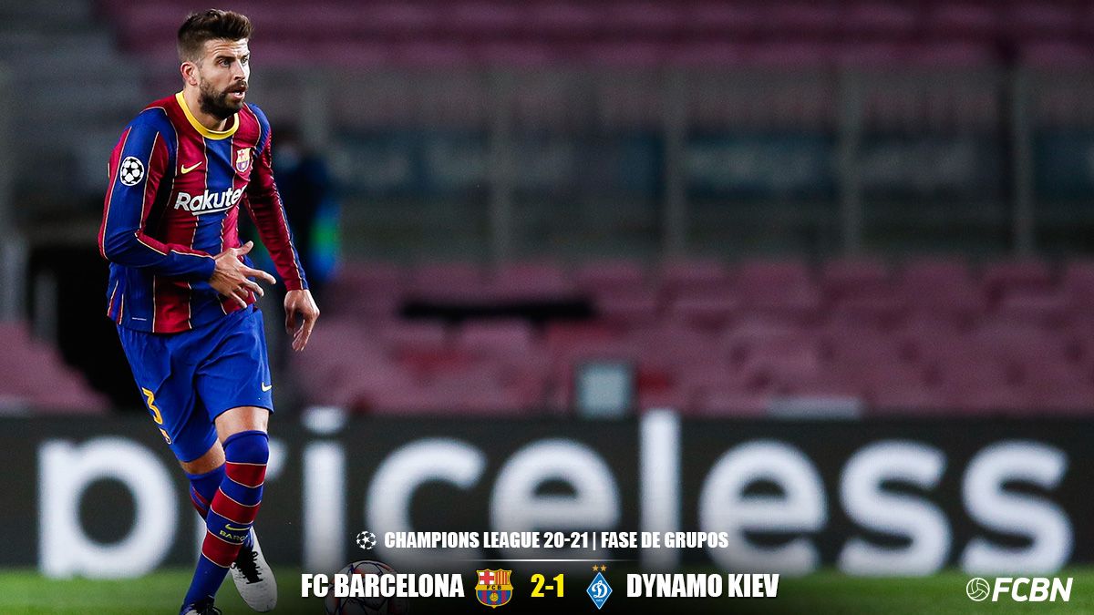 Gerard Piqué, during the match against the Dynamo of Kiev in the Camp Nou