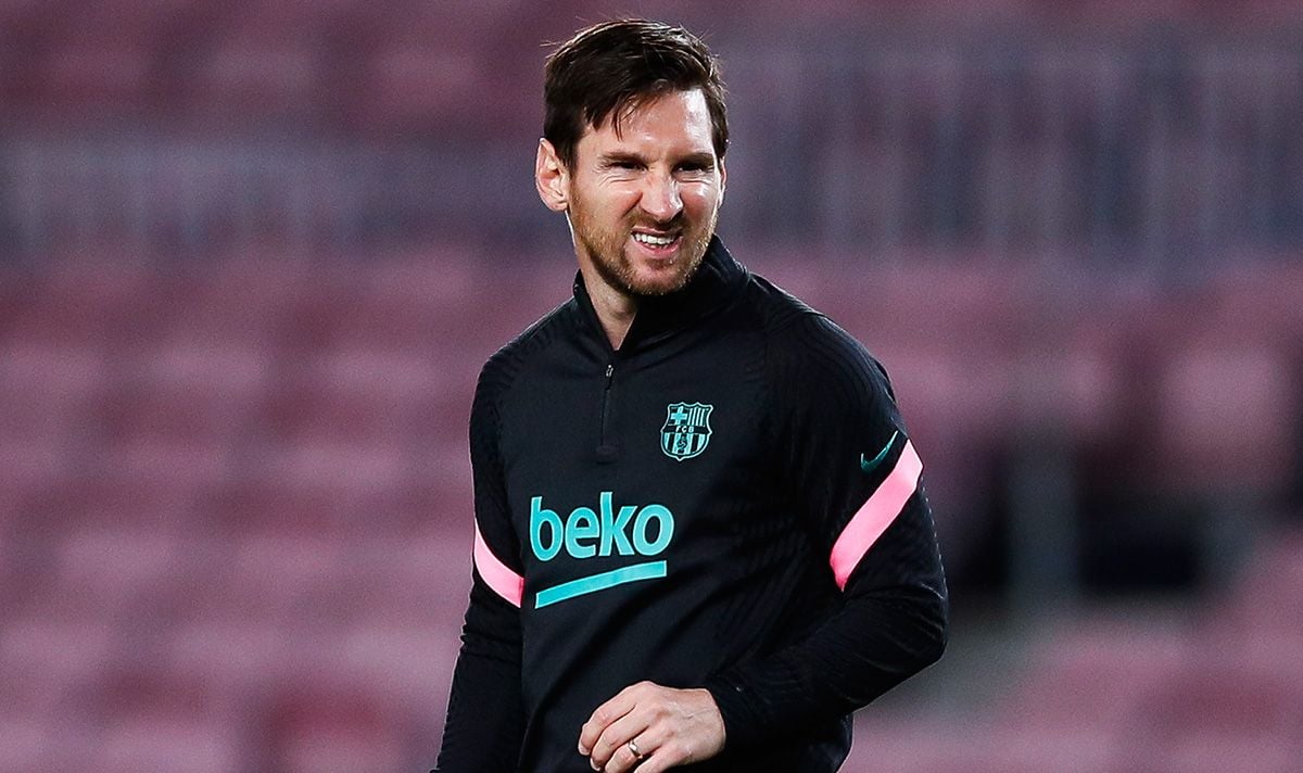 Leo Messi, durante un calentamiento antes del Barça-Dynamo
