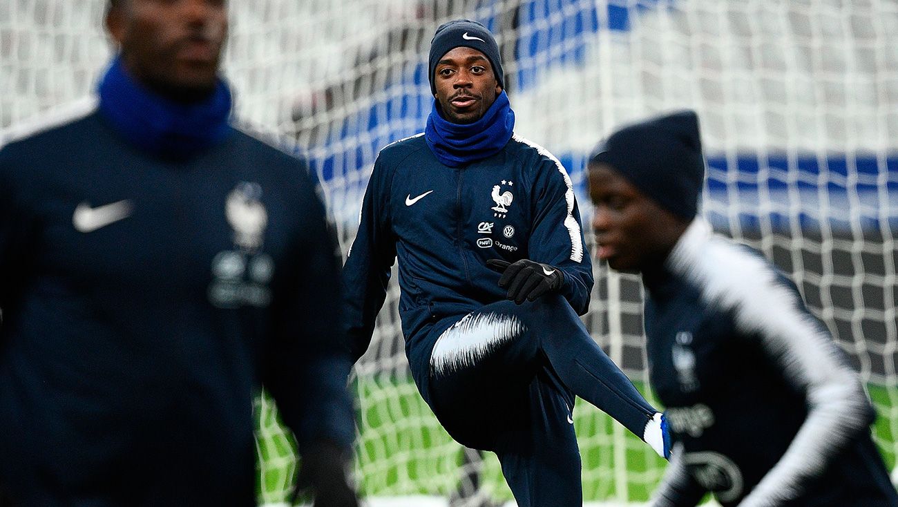 Ousmane Dembélé en un entrenamiento de Francia