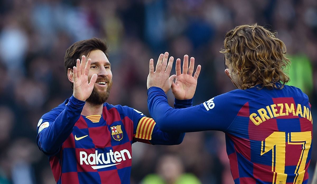 Griezmann and Messi, celebrating the goal against the Betis