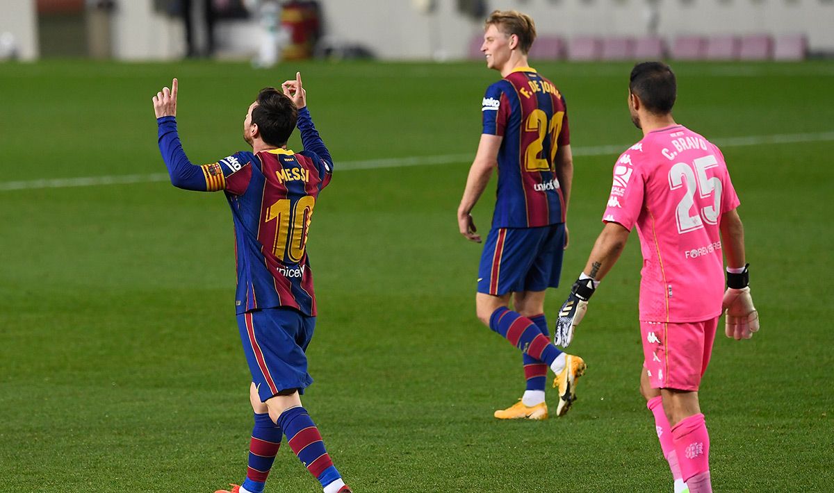 Leo Messi, celebrating the second goal against the Betis