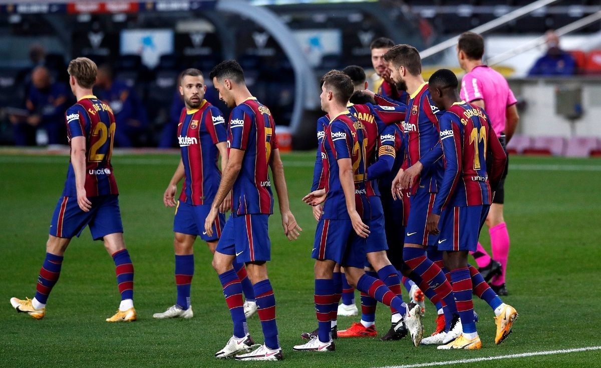 Barcelona, celebrating a Messi's goal against Betis